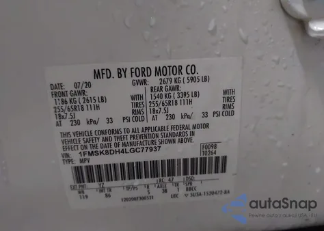 2020 Ford Explorer Xlt from USA, damaged, VIN 1FMSK8DH4LGC77937